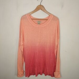 Vertical Design Linen Knit Tunic Sweater Ombre Pink Orange